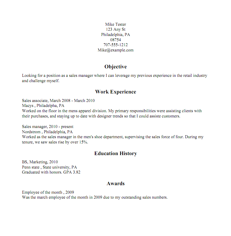 Traditional Resume Sample